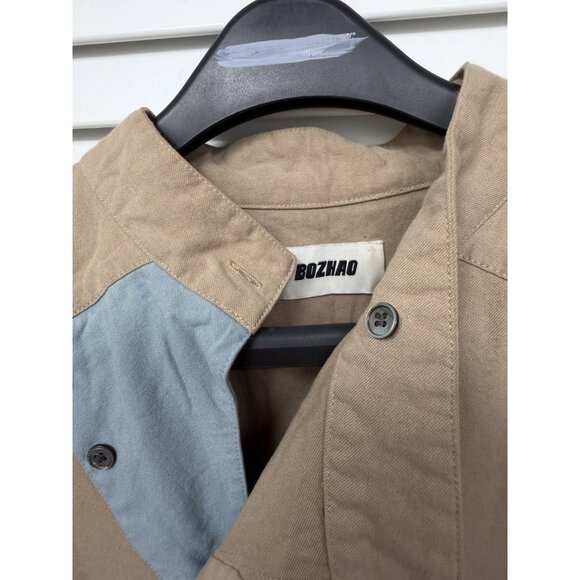 Bozhoa Long Sleeve Asymmetrical Collared Shirt With Blue Accents Japan Cotton - Picture 2 of 6